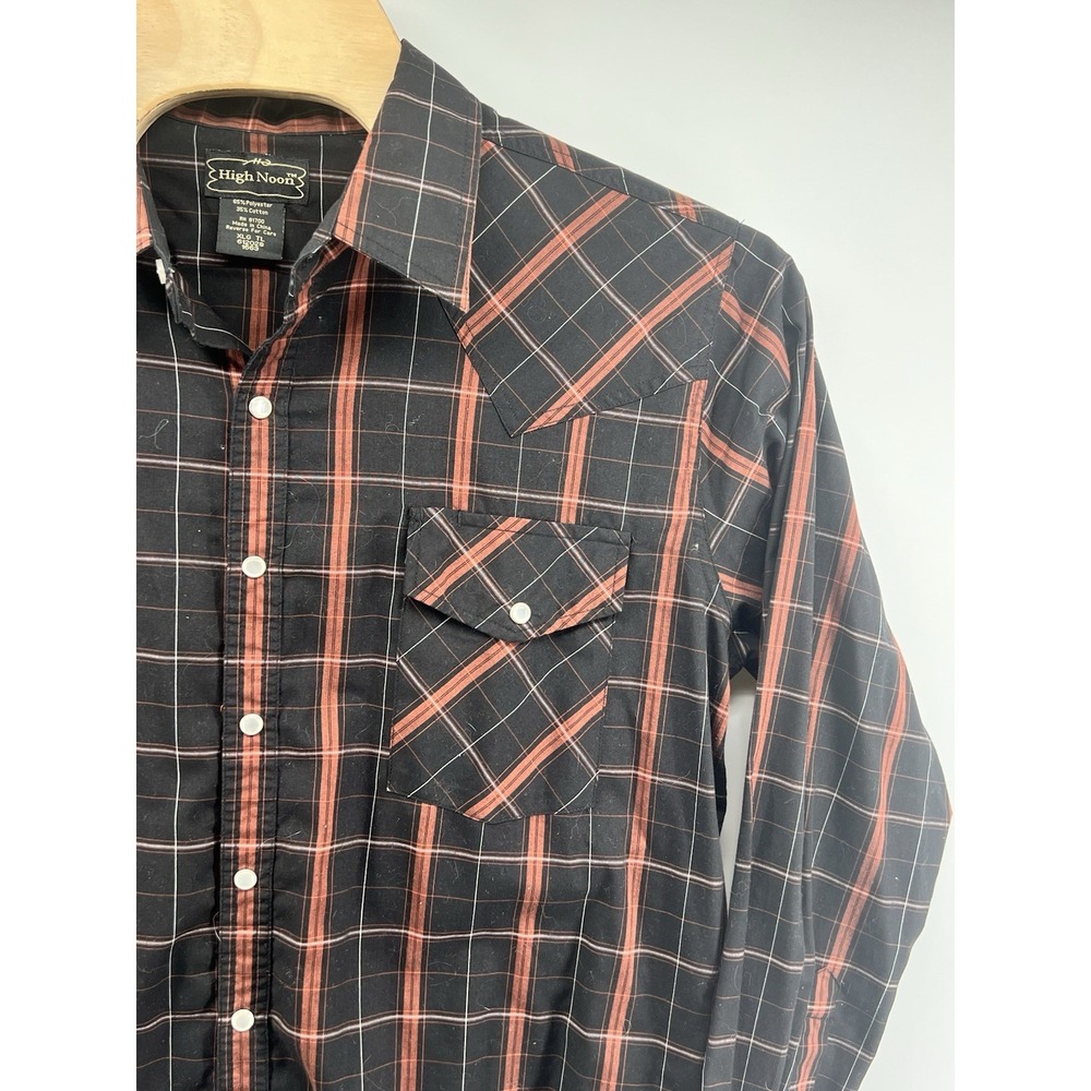 High Noon Western Shirt Pearl Snap XLT XL Tall Lot of 2 Blue Black Plaid L/S - Picture 6 of 10
